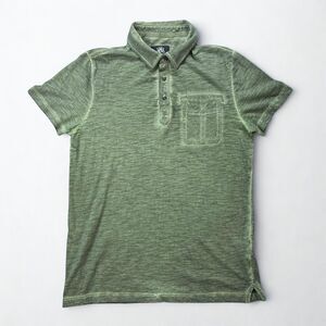 Rock & Republic Polo Shirt Men M Green Slub Cotton Casual Pocket Short Sleeve